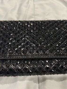 Elegant Black Crystal-Embellished Women's Clutch